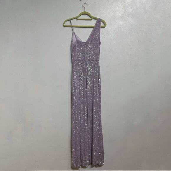 Aqua Lavender Sequined Asymmetrical Maxi Gown Sz 4 NWT - Picture 10 of 13